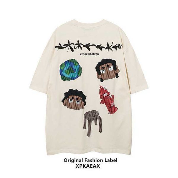 

stussys men's t-shirt fashion brand 2023 summer china-chic cartoon foam printed t-shirts for men and women oversize fashion, White;black