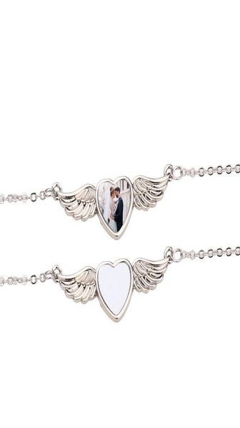 

diy sublimation blank couples mens necklace designer jewelry love wing heart necklace woman party po frame silver pendant neckl8264369
