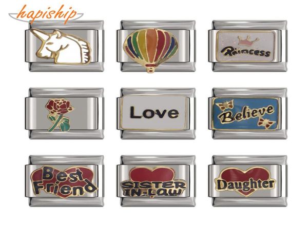 

hapiship 9mm width original daisy love unicorn elephant friend dad flower charm fit bracelet stainless steel links dj269623188, Black