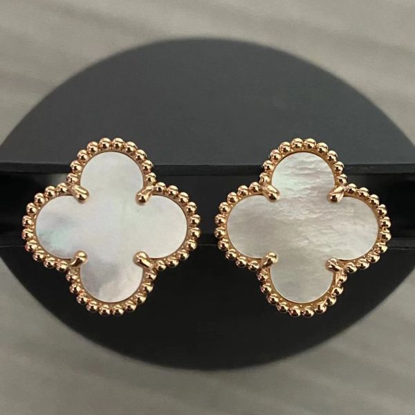 

designer clover studs earring vintage four leaf clover charm stud earringsclassic 18k rose gold titanium steel earrings, Golden;silver