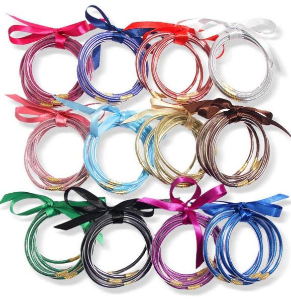 

fashion trend all weather jelly glitter bangles set glitter filled silicone summer bracelets for women girls8947858, Black