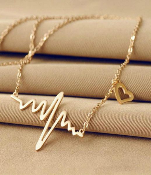 

ecg necklace love shaped titanium steel heartbeat lockbone chain heart pendant necklace female retro necklace jewelry accessorie1295378, Silver