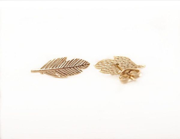 

10pcs fashion leaf stud earrings 18k gold silver and rose plated earrings whole6324090, Golden;silver