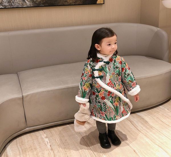 

jackets winter thicken warm girls retro tang costume children cotton cheongsam jacket jacquard kids dress year039s wear 12m8t8662587, Blue;gray