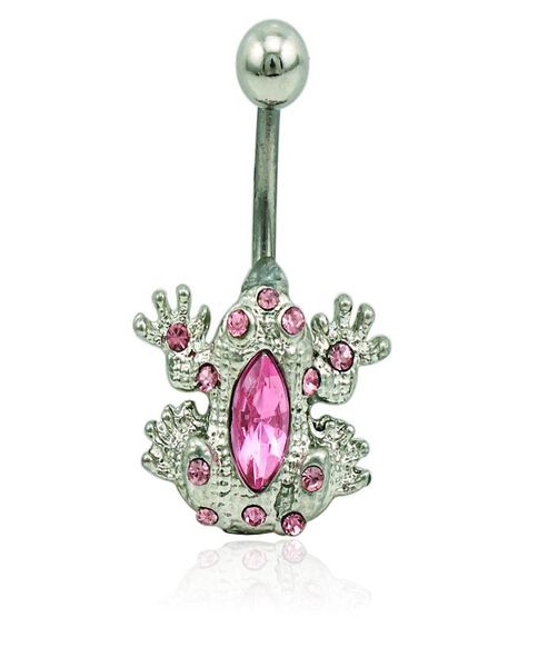 

fashion belly button rings 316l stainless steel 2 color rhinestone frog navel rings hypoallergenic piercing jewelry3597808, Silver