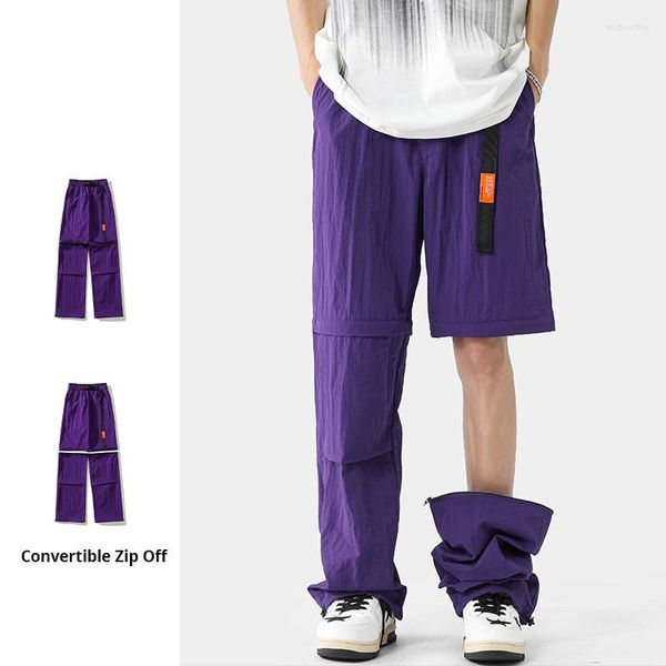

men's pants summer convertible casual light thin zip off quick-dry trousers, Black