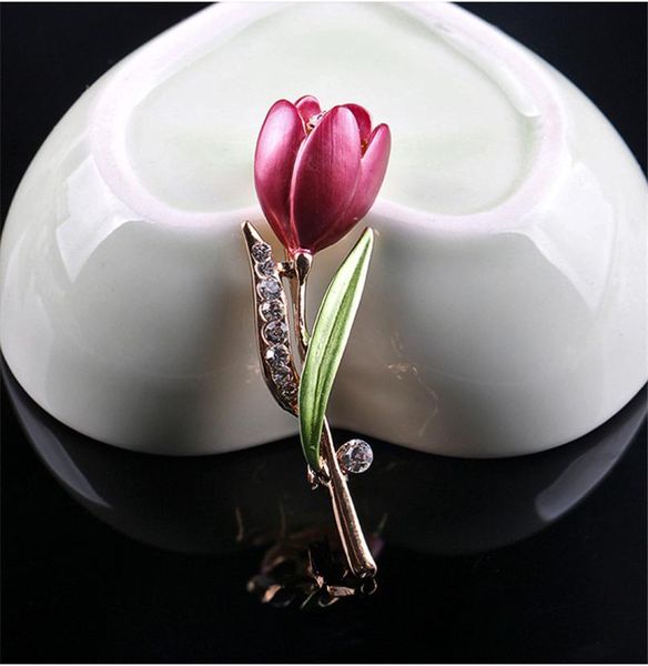 

diamond flower tulip brooch pins enamel brooches corsage lapel pin wedding fashion jewelry for women4155184, Gray