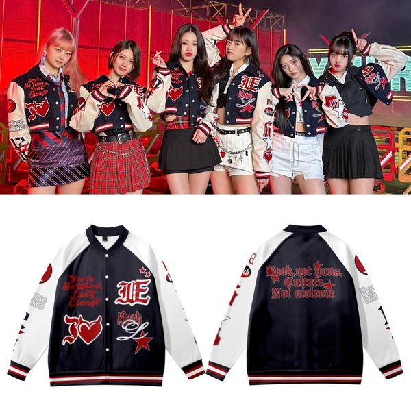 

womens jackets kpop ive kitsch merch jacket baseball uniform sweatshirt long sleeve streetwear album men clothes 230707, Black;brown
