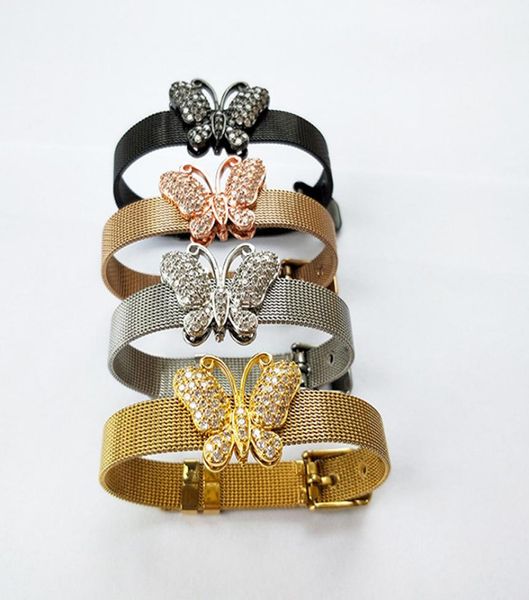 

butterfly shape inspired jewelry bangleadjustable watch belt braceletcz micro pave insect charm bead bracelet bg2384478983, Black