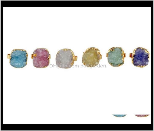 

solitaire ring jewelry drop delivery 2021 gemstone druzy quartz crystal women natural green rose stone female vintage wedding ring5209625, Golden;silver