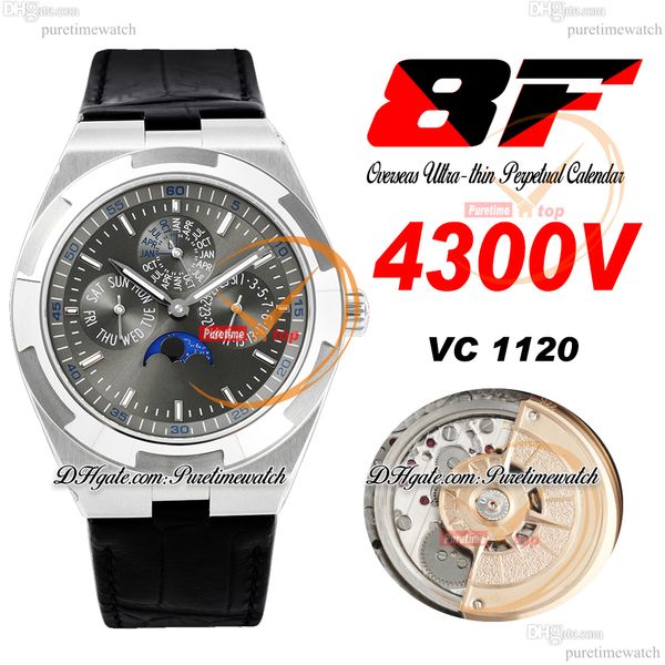 

8f overseas perpetual calendar moonphase 4300v a1120 automatic mens watch gray stick dial black leather strap reloj hombre super version edi, Slivery;brown