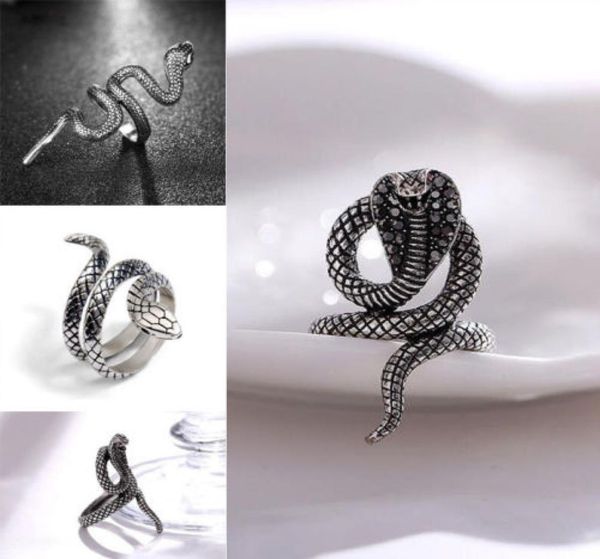 

whole fashion snake rings for women silver black stainless steel punk rock ring vintage animal jewelry 1550878