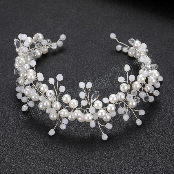 

dazzling weaving headband bridal wedding durable pearls banquet gown headdress for bridesmaid headpiece party balls, Slivery;golden