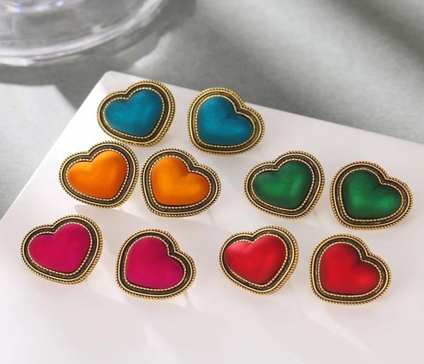 

vintage gold heart acrylic stud earrings women fashion 5 colors peach heart stud earrings wedding trend jewelry party gift1672974, Golden;silver