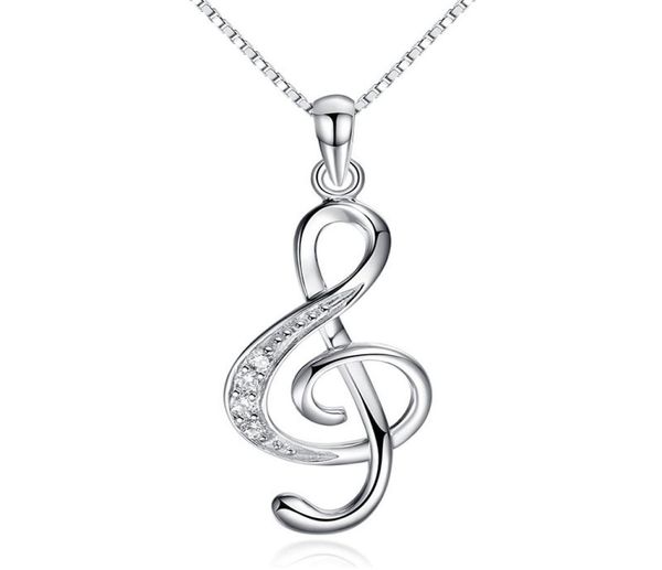 

925 sterling silver crystal woman necklace jewelry music note diamond pendant necklaces wedding vintage new arrival8041281