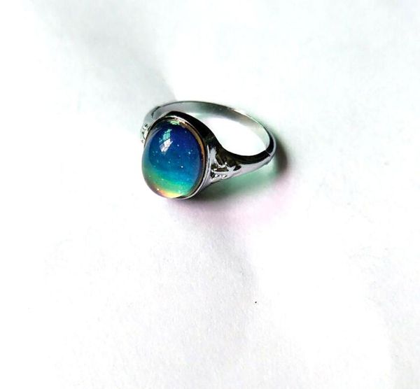 

women men vintage mood temperature color change smart rings oval couple jewelry magic mood stone ring stainless steel r4179104, Golden;silver