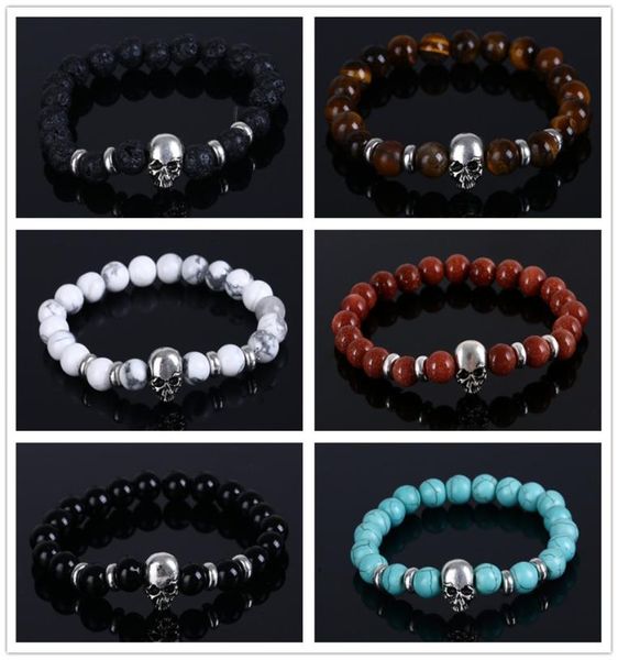 

women lava stone and tiger eye turquoise stone beads bracelet 2022 fashion man black natural stones skull bracelet9449579