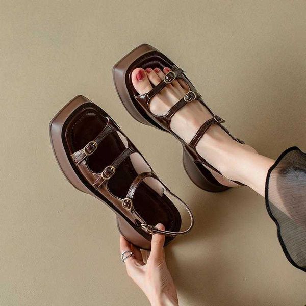 

minion studio niche design~roman sandals for women with thick soles and versatile 2023 new summer dress, Black