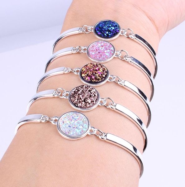 

1pc fashion nature stone bracelet big druzy stone bezel setting large tone jewelry sparkling handmade femme bracelets3142707, Golden;silver