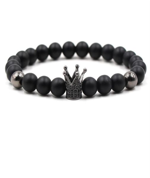 

natural stone beaded bracelets strands zircon crown mens handmade bangles for men women jewelry gift5582979, Black
