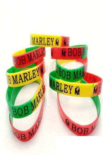 

new 100pcs printing bob marley silicone bracelet elasticity wide rubber wristbands men women39s cuff jewelry fashion accessorie5466073, Black
