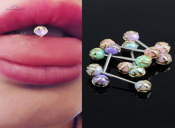 

starbeauty 10 pcslot heart torus barbell tongue piercing tongue ring stainless steel nipple rings acrylic piercing body jewelry5592610, Silver