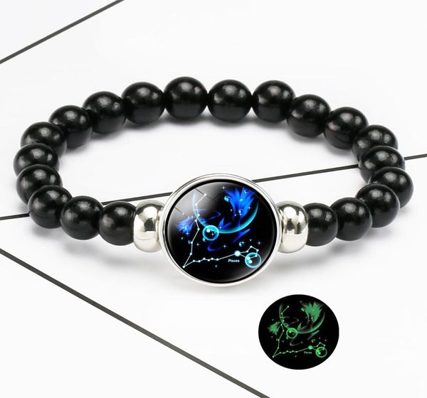 

luminous 12 zodiac sign bracelets for women men glow in the dark constellation charm beads chains fashion birthday jewelry in bulk6873680, Black