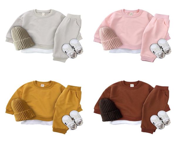 

autumn long sleeve baby clothing sets sweater sweatpants 2pcsset casual suit solid color outfits kids tracksuit set m38821793824, White