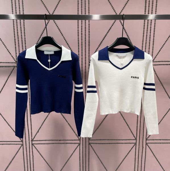 

fashion women autumn turn down collar embroidery pullover sweater casual slim stretch soft knitted woman sweaters 2023, White;black
