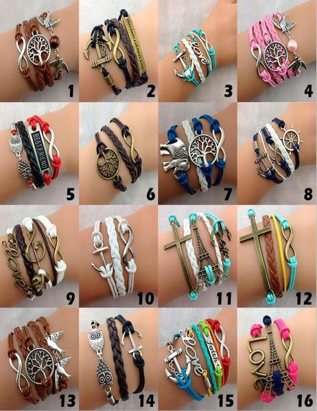 

infinity bracelets women fashion leather bronze charm bracelet vintage jewelry party christmas gift bracelet whole lot3742448, Golden;silver