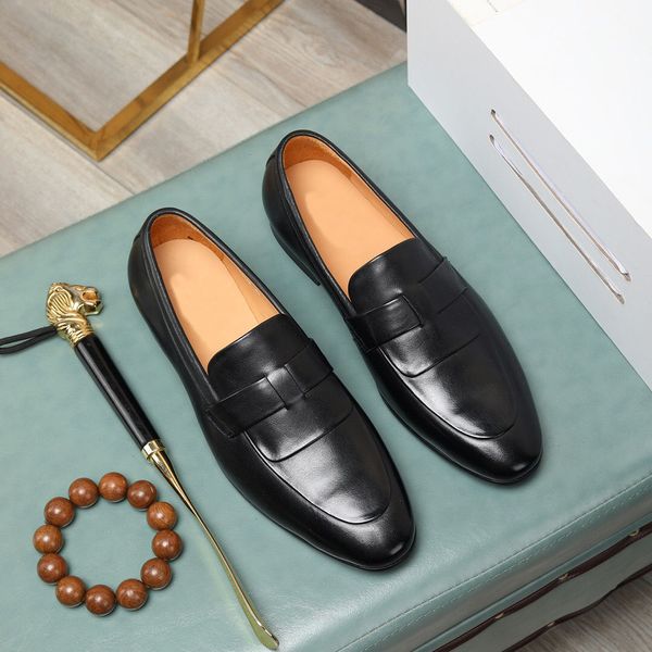 

2023 men's dress shoes designer genuine leather shoes business party flats fashion style brand casual loafers size 38-44, Black