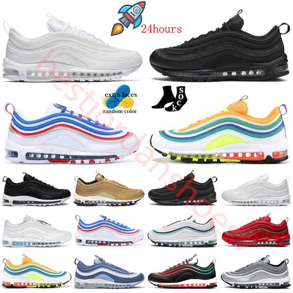 

designer 97 running shoes max 97s sean blueberry triple white black silver bullet pine green bred volt reflective sail metallic gold outdoor