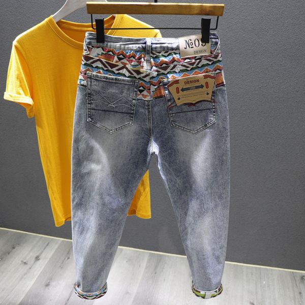 

men's jeans street fashion men elastic slim ripped harlan embroidery hip hop denim pants cowboy trousers spring clothing 230707, Blue