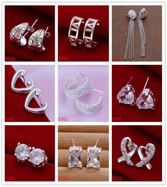 

whole women039s sterling silver plated earring 10 pairs a lot mixed style eme4new arrival fashion 925 silver plate stud ea7538767, Golden;silver