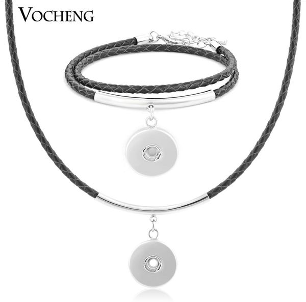 

noosa 5 colors leather pendant necklace bracelet set fit 18mm button vocheng nn3794499128, Silver