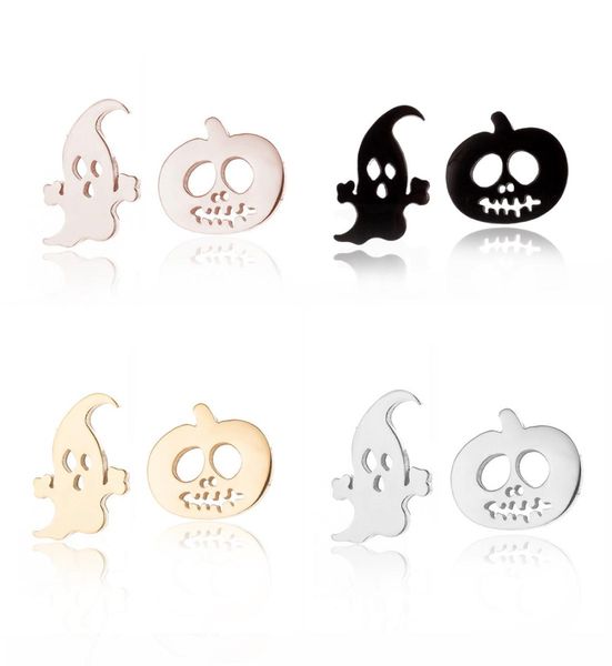 

new trendy all saints039 day holiday stainless steel studs for women dainty asymmetric ghost pumpkin stud earrings halloween je9271860, Silver