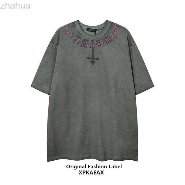 

stussys trendy brand european and american ins wash old cross short sleeve gothic retro street blast t-shirt trendy men's t-shirt, White;black