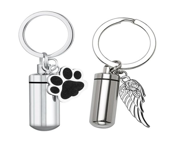 

personalized cylinder with wing paw cremation urn keychain pendant memorial ashes keyring keepsake jewelry gift for women men7574662, Slivery;golden