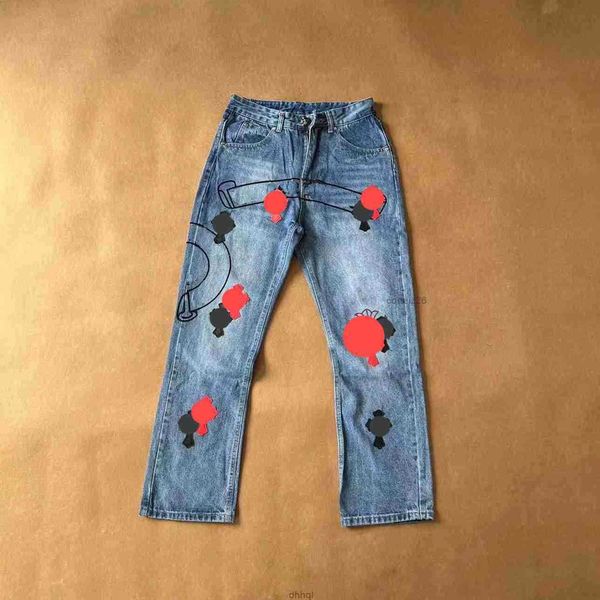 

2023 designer heart ch jeans for womens mens make old washed pants straight trousers letter prints woman man casual long style bottoms y0px, Blue