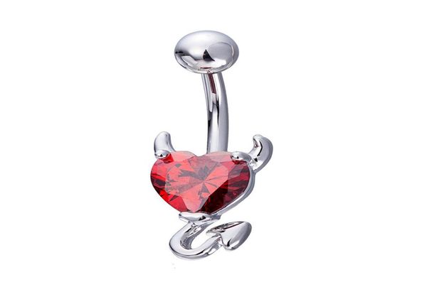 

whole 3 colors little evil shape silver 316l stainless steel jewelry navel bars silver belly button ring navel body piercing j7532808