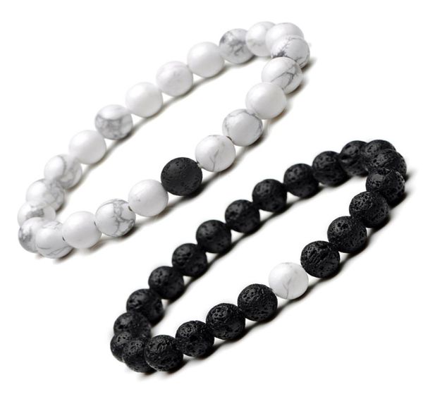 

2pcs natural stone beaded strands bracelet set black lava white turquoise rock chakra bracelets couple distance bracelets for wome9706669