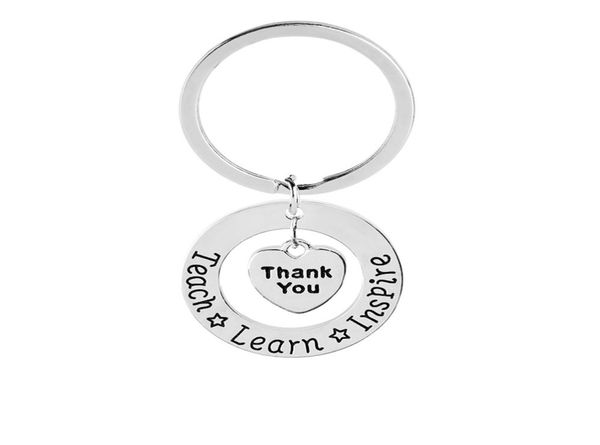 

teach learn inspire heart thank you keychain keyring teacher appreciation gift graduation gift for teachers5654275, Slivery;golden