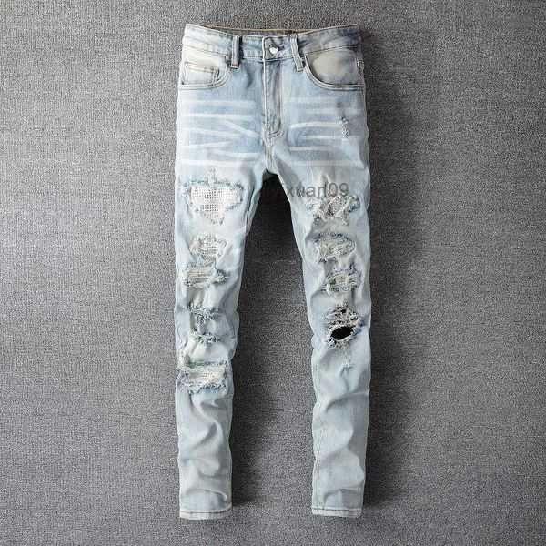 

designer ami mans jeans european purple for mens quilting ripped trend brand vintage pant fold slim skinny masculina toursers sstraight pant, Blue