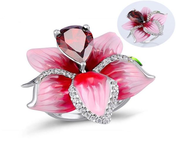 

new design pink zircon flower rings for women rose flower mood promise ring female jewelry accessories4915533, Silver