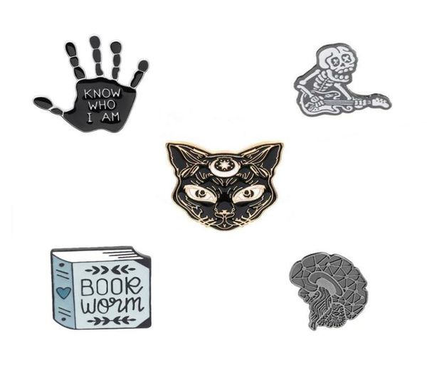 

cartoon tiger cat finger letter skull brain enamel pin brooches for women creative metal brooch denim hat badge collar jewelry4880789, Gray