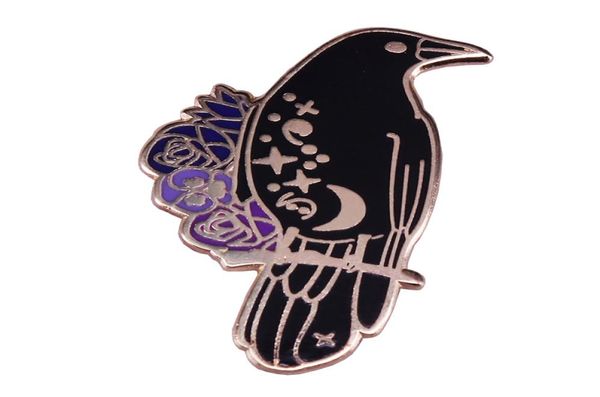 

flower raven enamel pin magic witchcraft badge goth horror art jewelry4018956, Gray