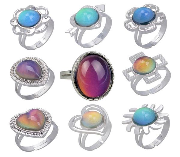 

retro temperature measurement emotion ring sensing changing color water drop heart mood rings women fashion hip hop jewelry will a6427726, Golden;silver