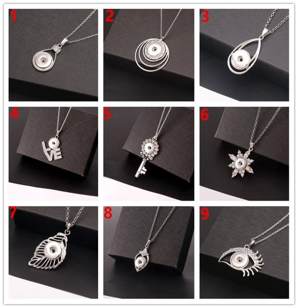 

fashion women 10pcslot snaps button pendant necklace diy jewelry with stainless steel chain fit 18mm ginger snap charm mix gift2721278, Silver