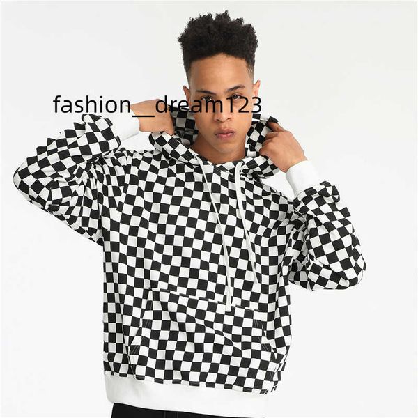 

trendy plaid hoodie fleece lined pullover checker hoodies men, Black