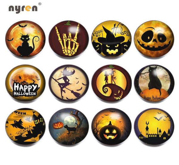 

2018 new 12pcslot halloween theme ginger snap button fit 18mm snaps jewelry glass button charms for snaps bracelet n9105822, Golden;silver